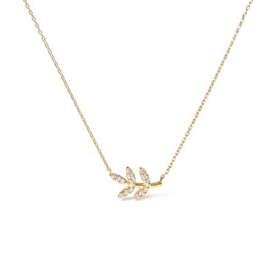 Haus of Brilliance 10K Yellow Gold 1/10 Cttw Diamond Leaf and Branch 18" Pendant Necklace