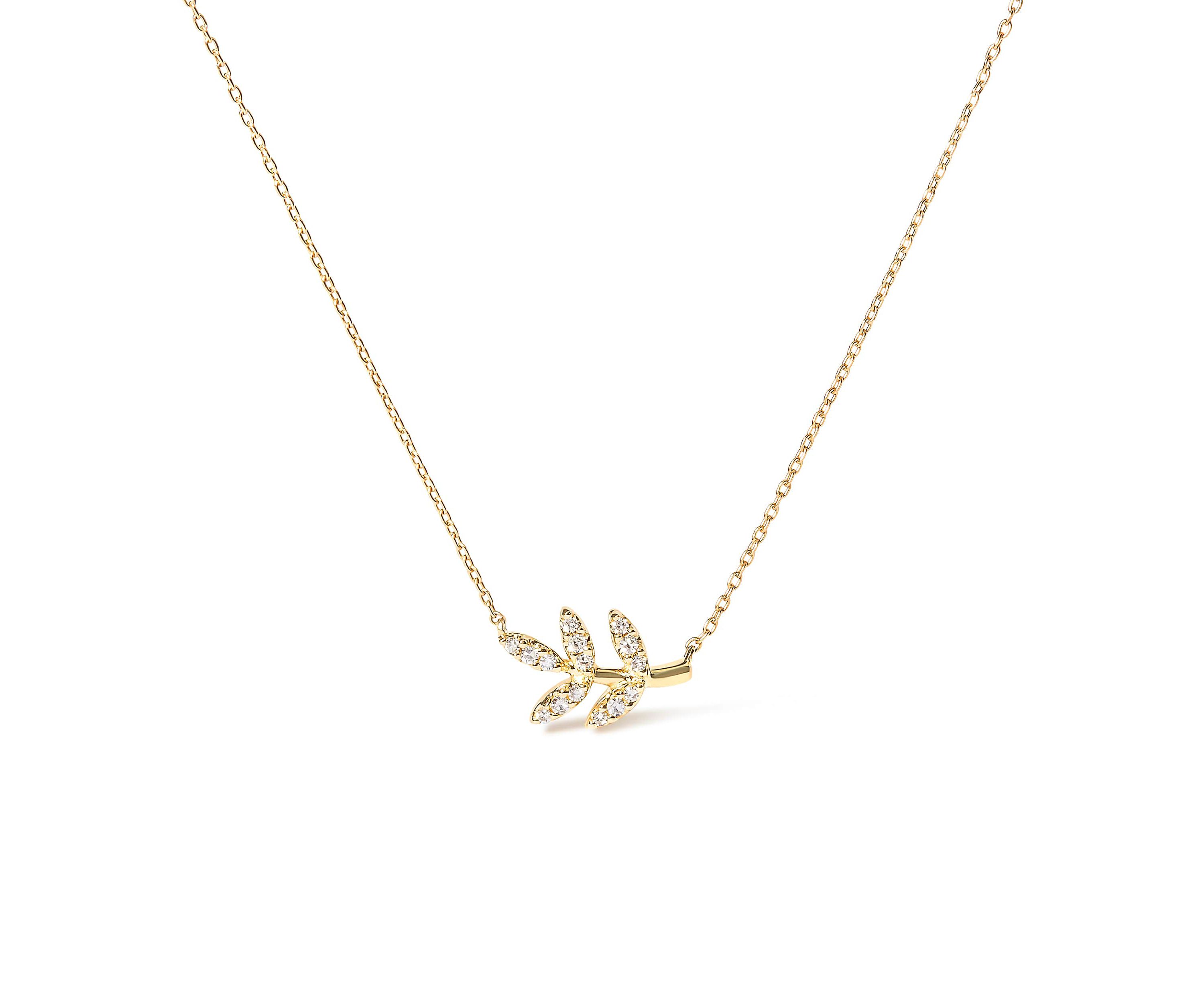 10K Yellow Gold 1/10 Cttw Diamond Leaf and Branch 18" Pendant Necklace