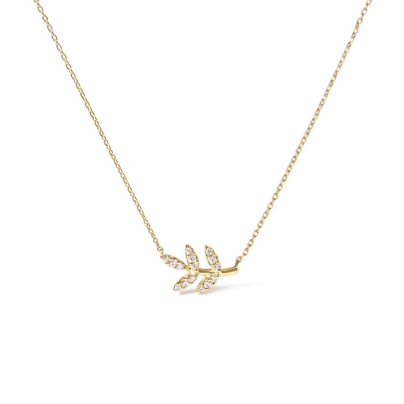 10K Yellow Gold 1/10 Cttw Diamond Leaf and Branch 18" Pendant Necklace