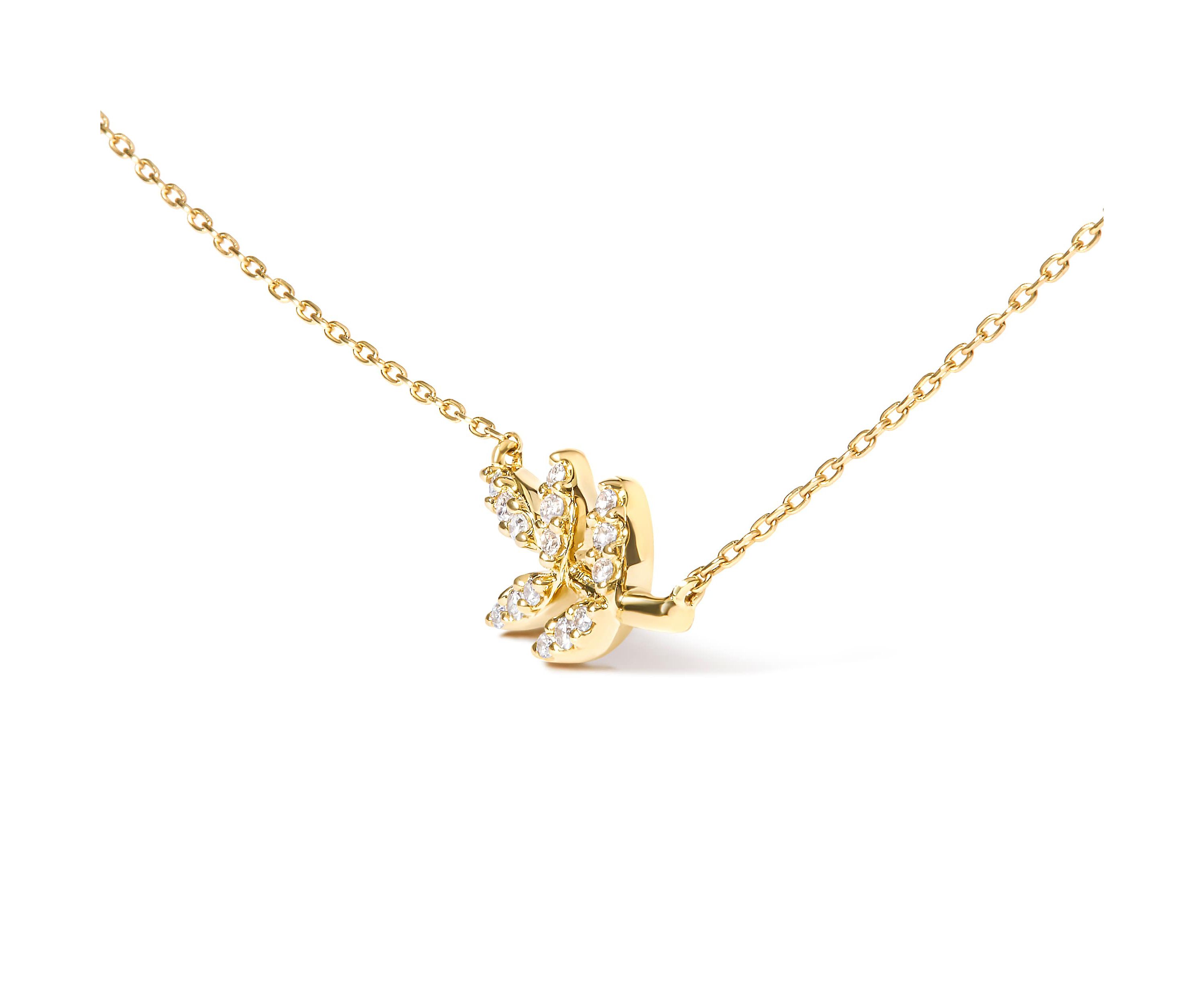 10K Yellow Gold 1/10 Cttw Diamond Leaf and Branch 18" Pendant Necklace