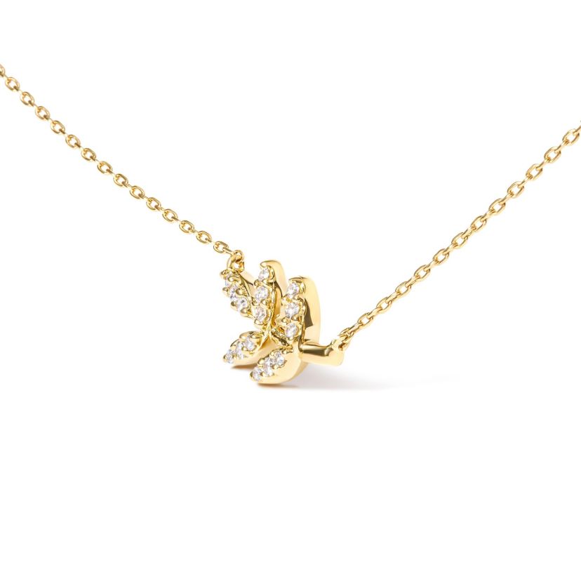10K Yellow Gold 1/10 Cttw Diamond Leaf and Branch 18" Pendant Necklace
