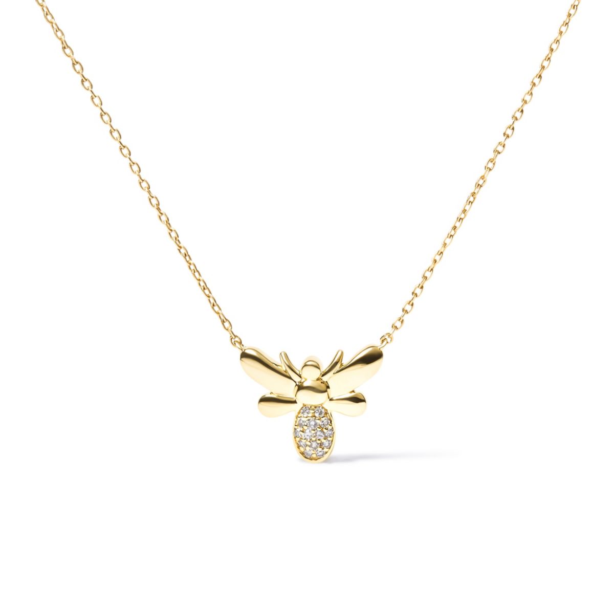 10K Yellow Gold Diamond Accented Bumble Bee Pendant 18" Inch Necklace