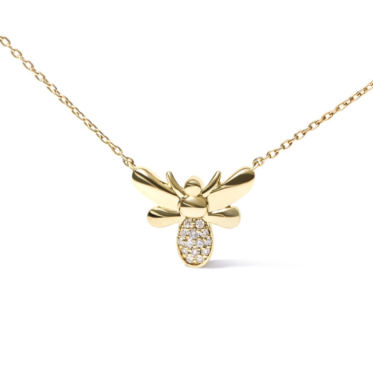 10K Yellow Gold Diamond Accented Bumble Bee Pendant 18" Inch Necklace
