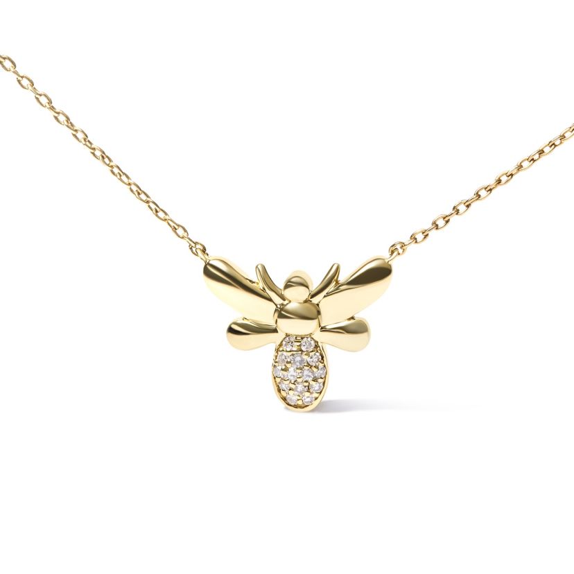 10K Yellow Gold Diamond Accented Bumble Bee Pendant 18" Inch Necklace
