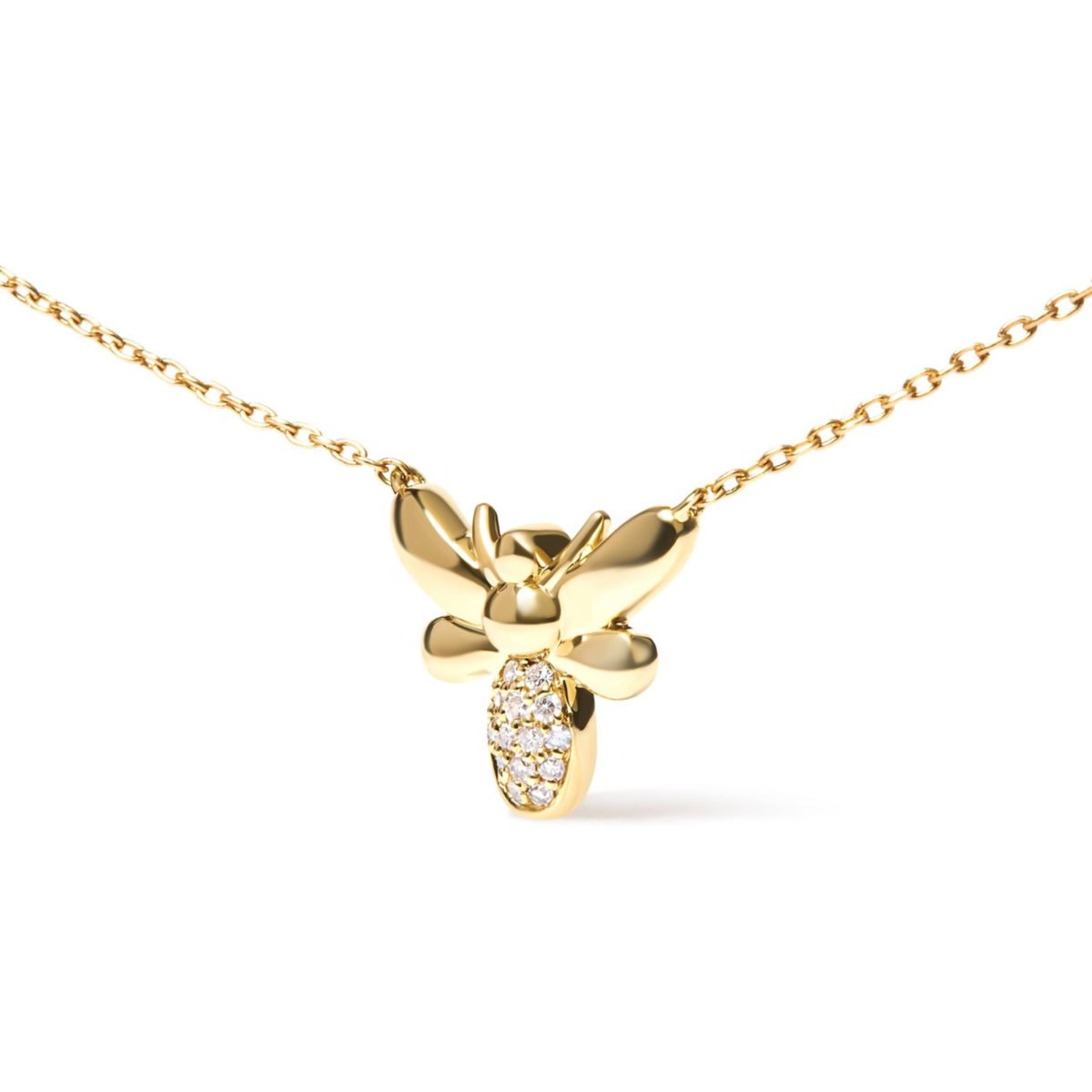 10K Yellow Gold Diamond Accented Bumble Bee Pendant 18" Inch Necklace