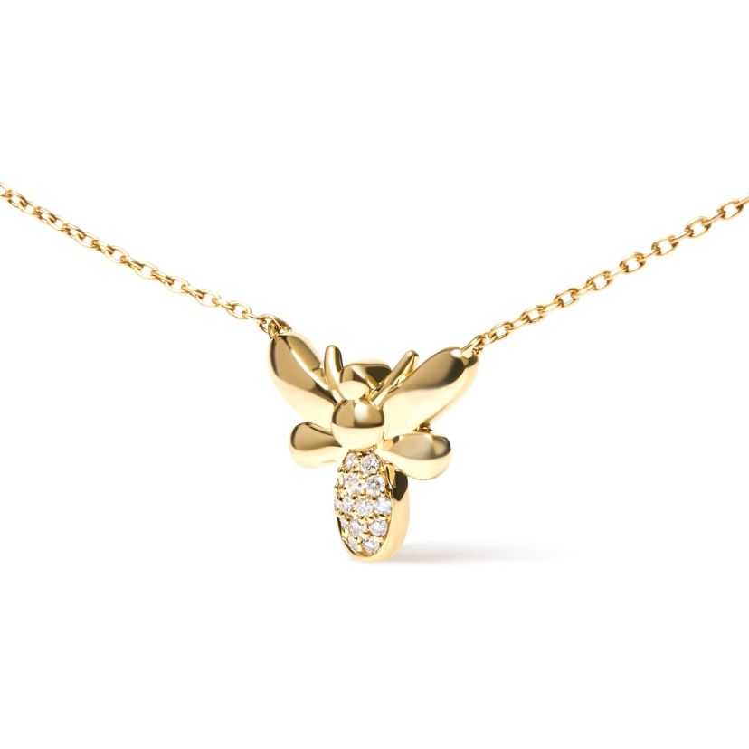10K Yellow Gold Diamond Accented Bumble Bee Pendant 18" Inch Necklace