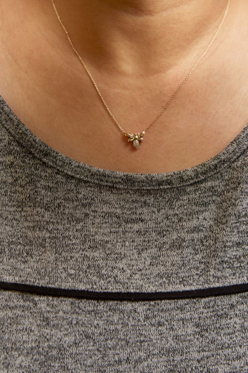 10K Yellow Gold Diamond Accented Bumble Bee Pendant 18" Inch Necklace