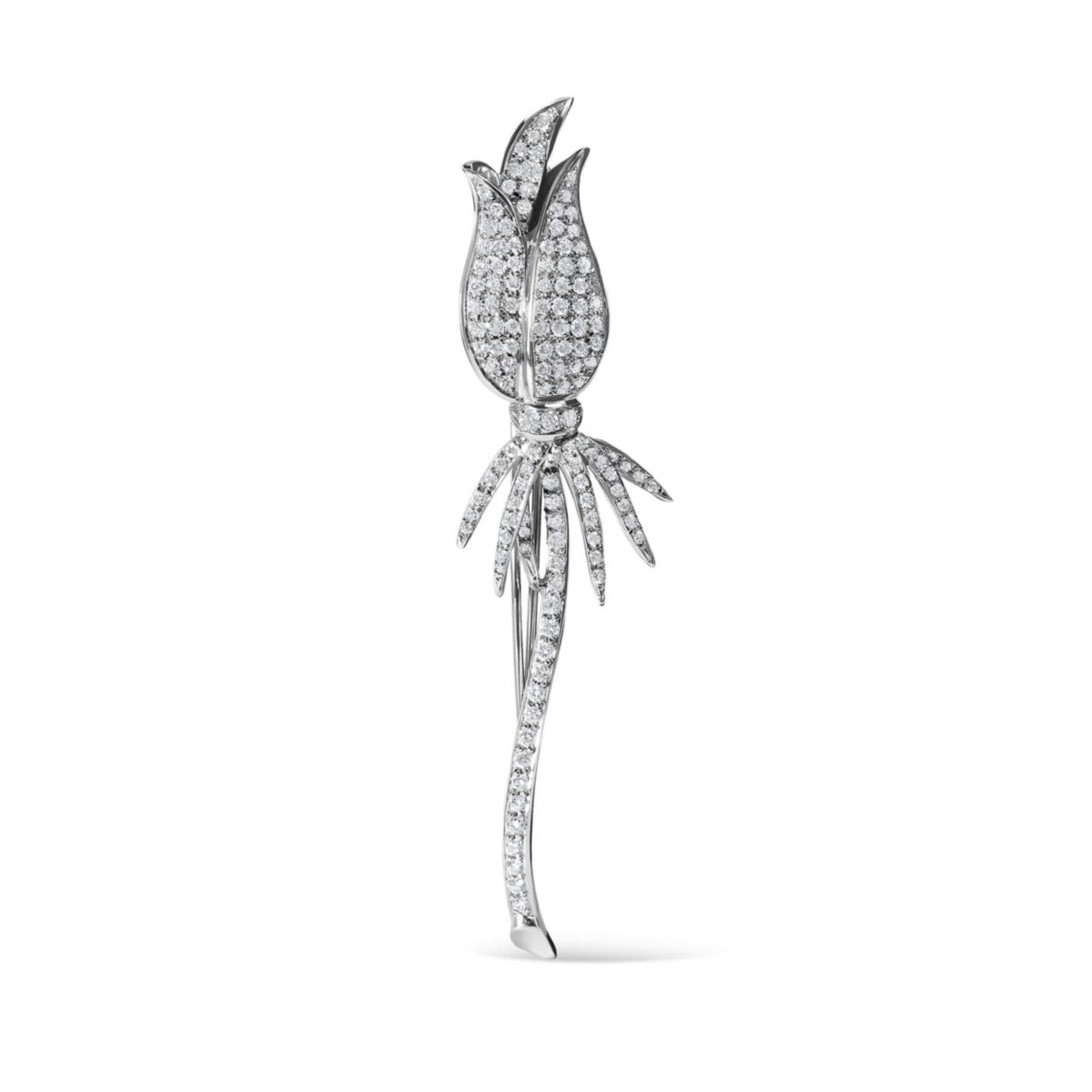 18K White Gold 1 3/5 Cttw Pave Set Diamond Tulip Brooch Pin