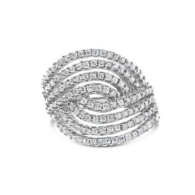 Haus of Brilliance 10K White Gold 1 1/2 Cttw Princess Diamond Swirl Design Cocktail Ring, 7