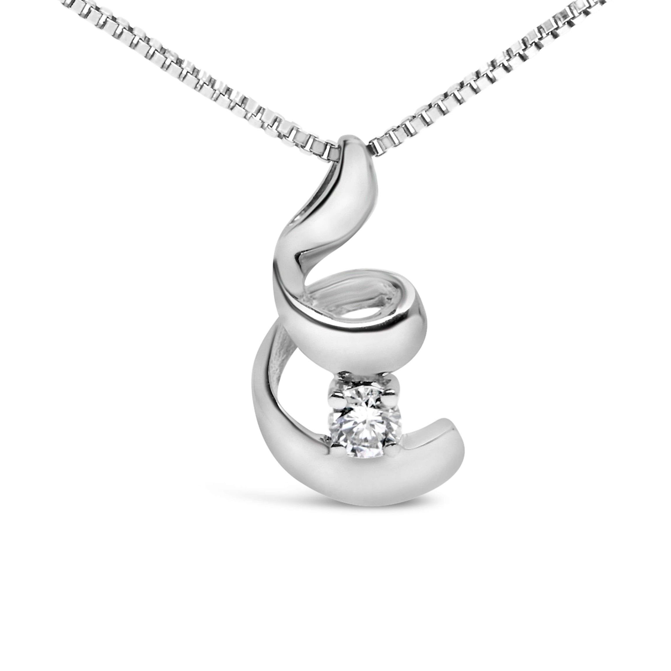 10K White Gold 1/10 Cttw Diamond Solitaire Spiral 18" Pendant Necklace