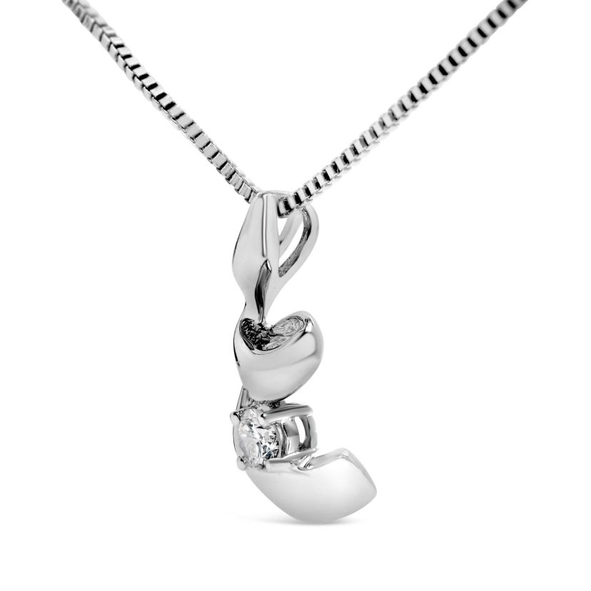 10K White Gold 1/10 Cttw Diamond Solitaire Spiral 18" Pendant Necklace