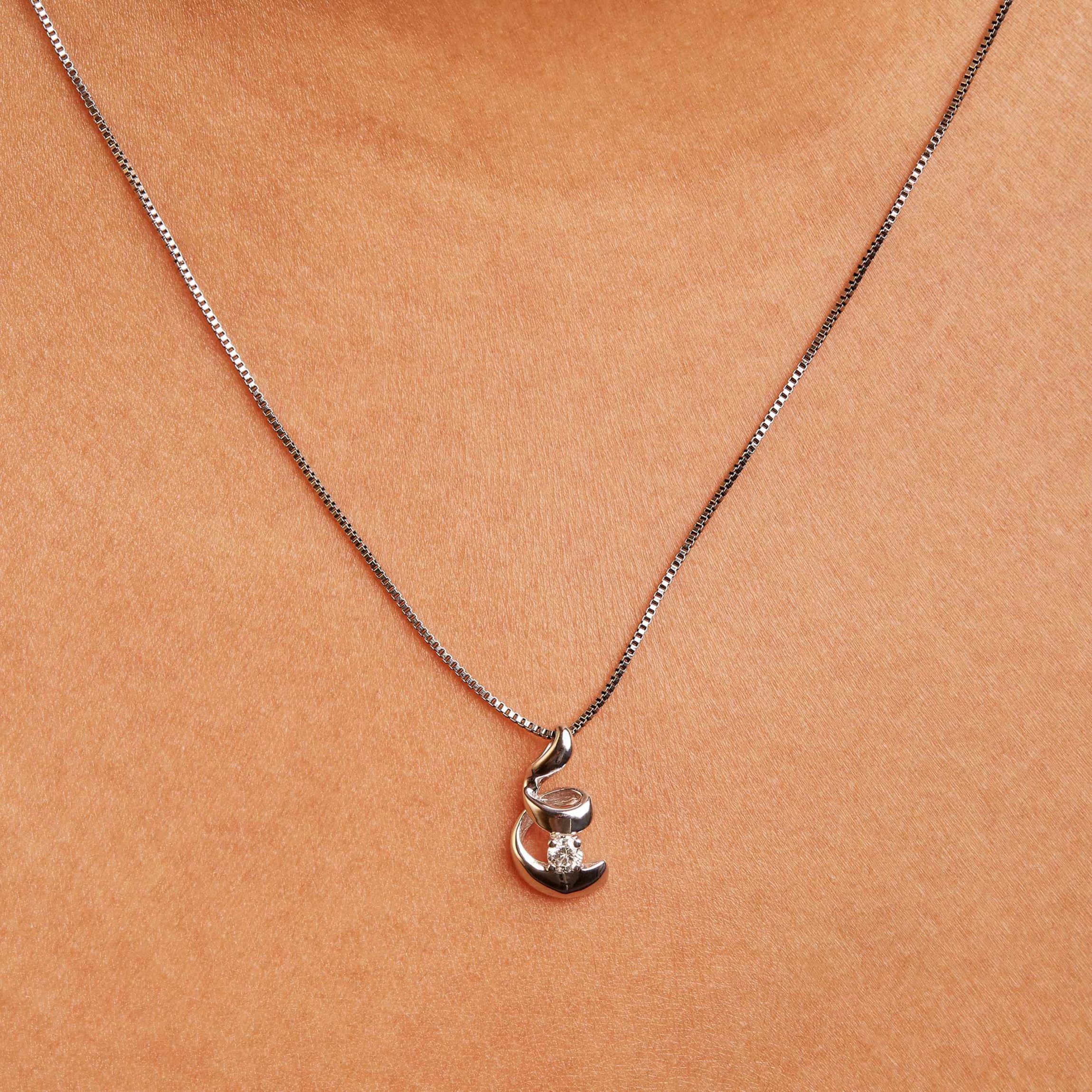 10K White Gold 1/10 Cttw Diamond Solitaire Spiral 18" Pendant Necklace