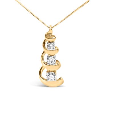 Haus of Brilliance 10k Yellow Gold 1/4 Cttw Diamond 3 Stone Swirl and Drop Pendant Necklace, 18 in