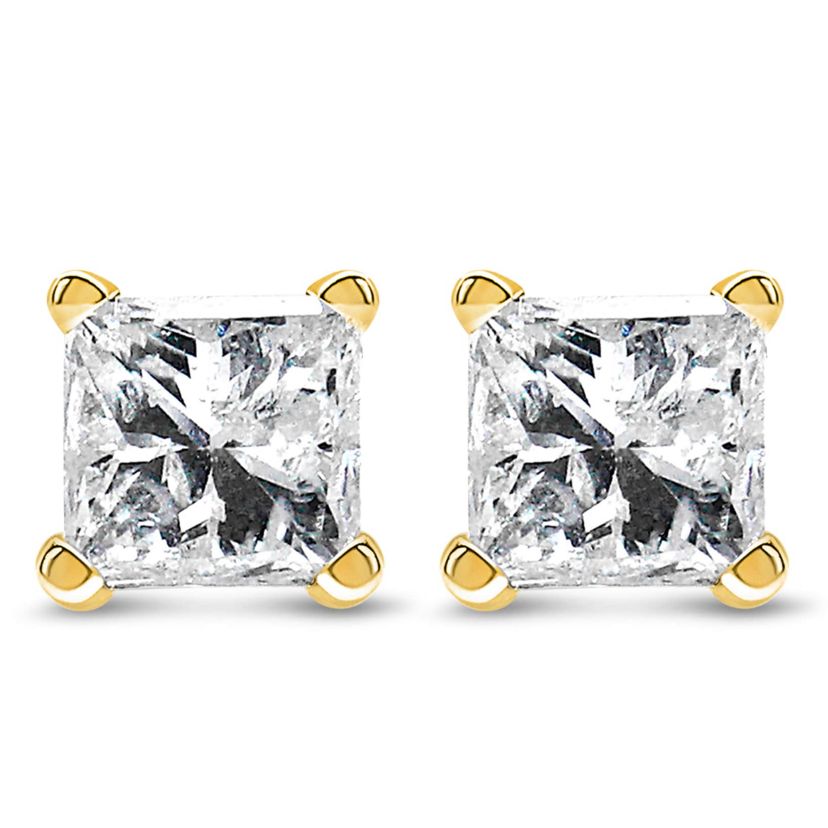 IGI Certified 14k Yellow Gold 1/3 Ct Princess Solitaire Diamond Stud Earrings