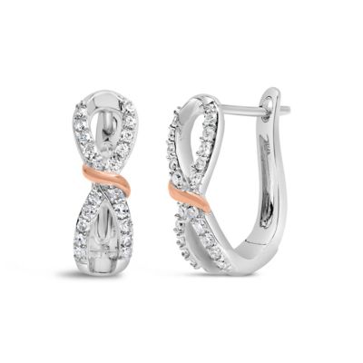 Haus of Brilliance 10K White and Rose Gold 1/3 Ct Diamond Infinite and Ribbon Hoop Earrings