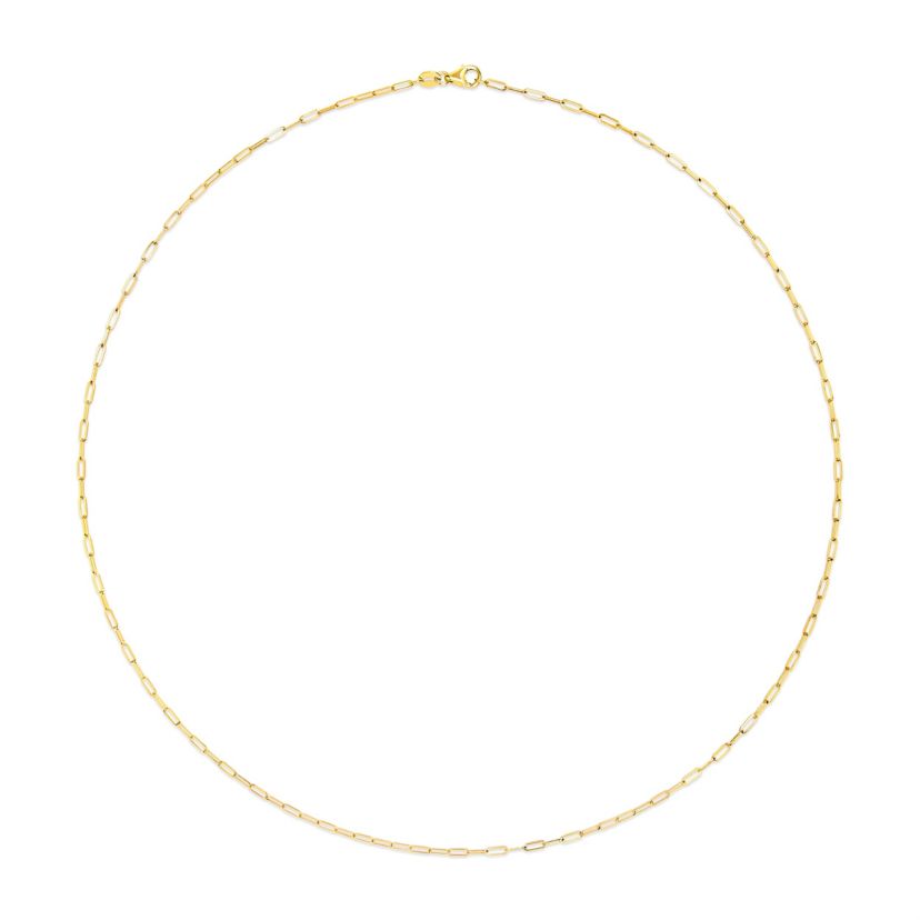 Unisex Solid 14K Yellow Gold 1.5mm Paperclip Chain Necklace - 18 Inches