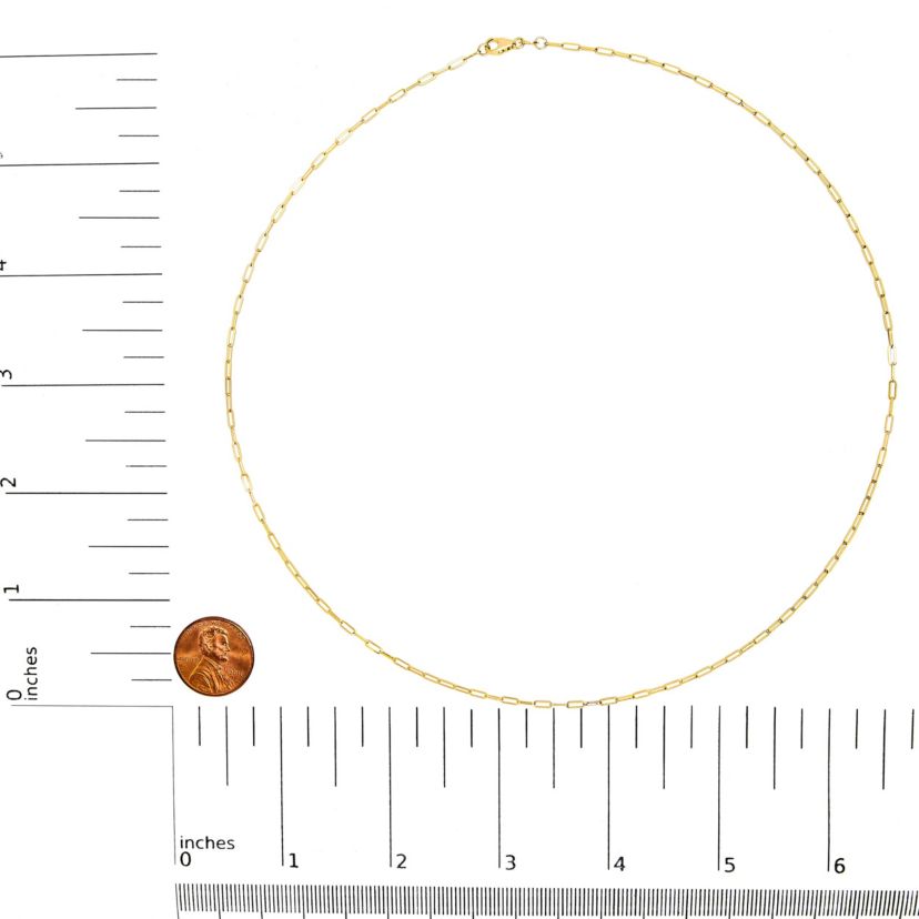 Unisex Solid 14K Yellow Gold 1.5mm Paperclip Chain Necklace - 18 Inches