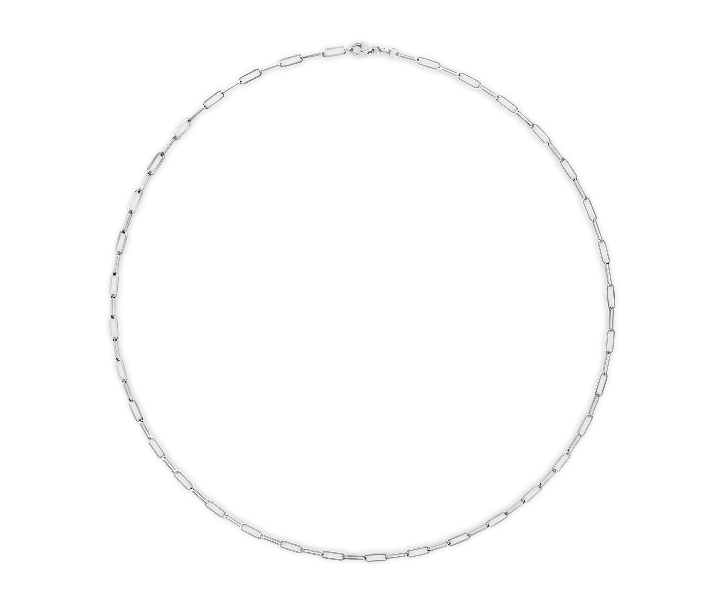 Solid 14K White Gold 2.5mm Paperclip Chain Necklace Unisex 18" Inches