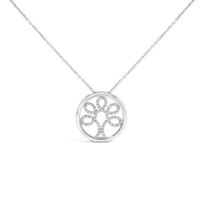 Haus of Brilliance .925 Sterling Silver 1/10 Cttw Diamond Tree of Life Pendant Necklace