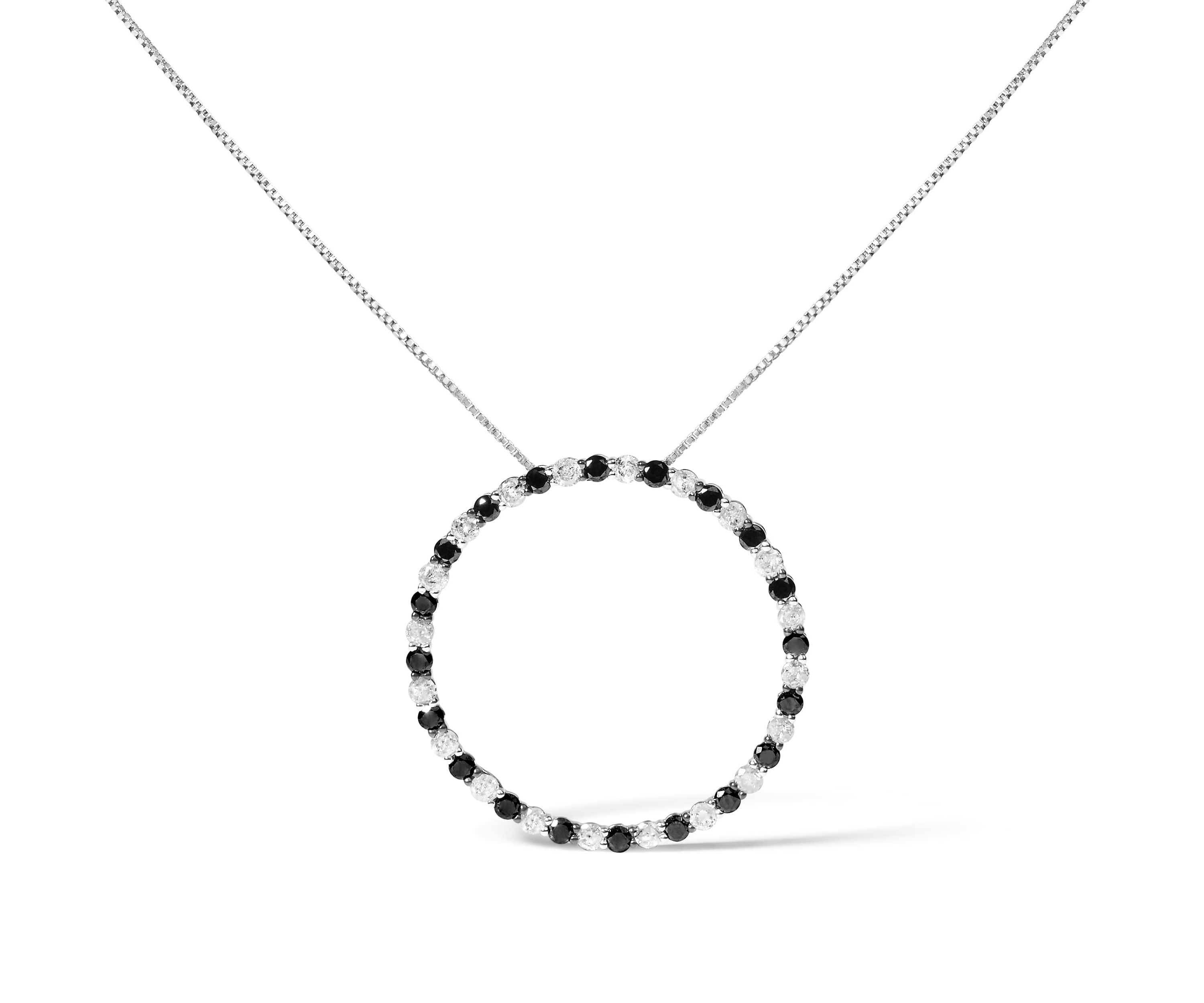 Silver 2.0 Cttw Diamond Open Hoop Circle Pendant Necklace