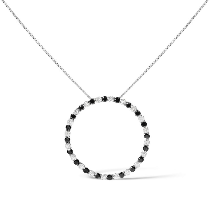 Silver 2.0 Cttw Diamond Open Hoop Circle Pendant Necklace