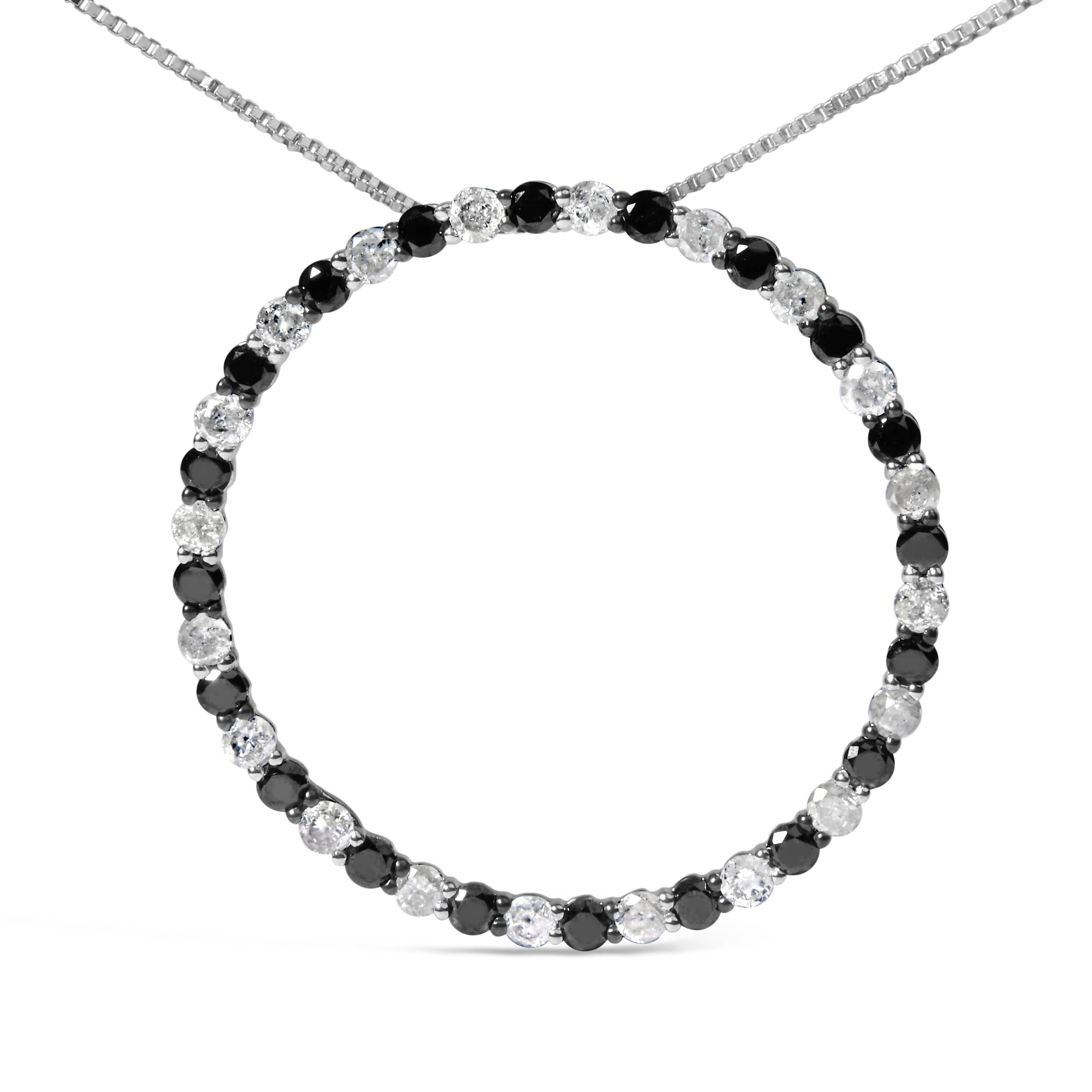 Silver 2.0 Cttw Diamond Open Hoop Circle Pendant Necklace