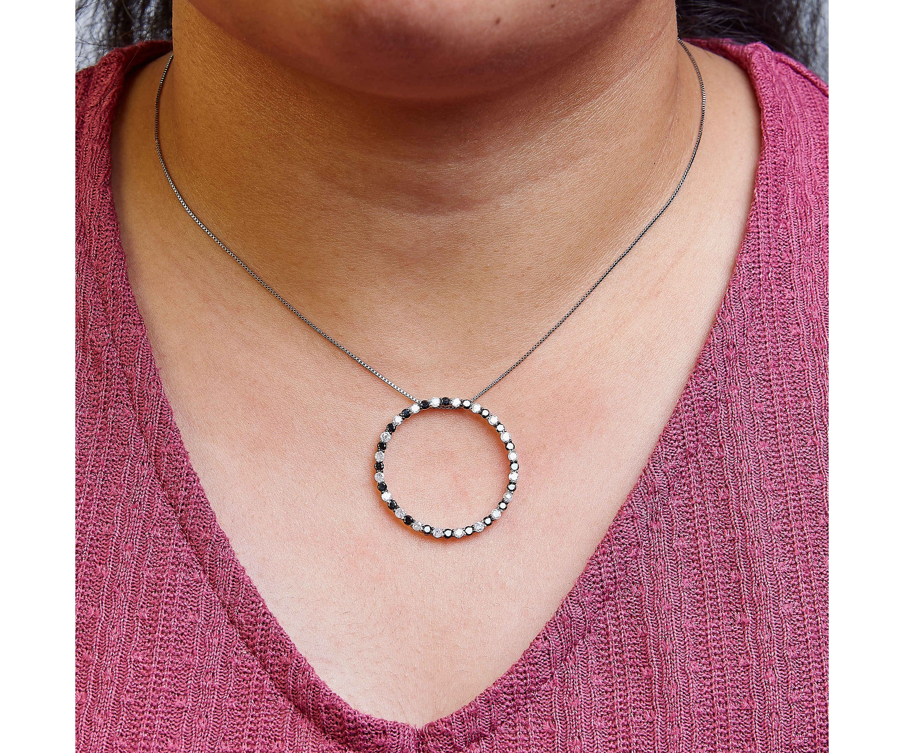 Silver 2.0 Cttw Diamond Open Hoop Circle Pendant Necklace