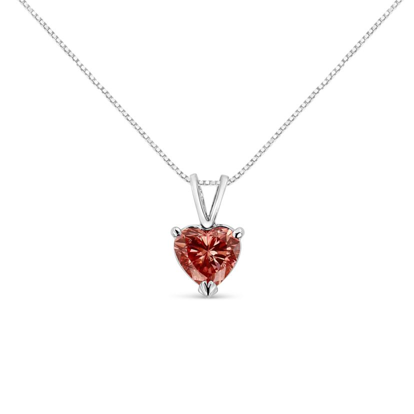Lab Created 14K White Gold Martini 1.00 Ctw Lab Grown Pink Heart Diamond Solitaire Necklace