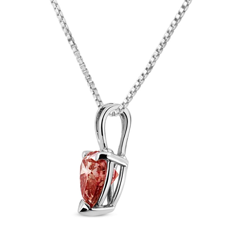 Lab Created 14K White Gold Martini 1.00 Ctw Lab Grown Pink Heart Diamond Solitaire Necklace
