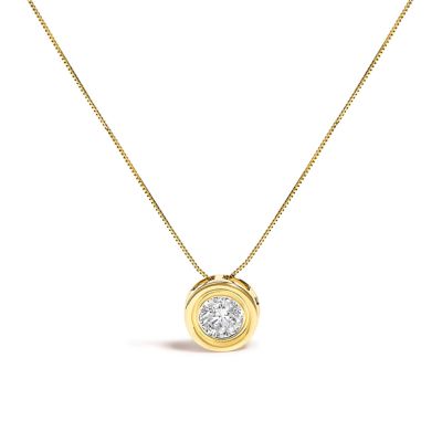 Haus of Brilliance 14K Yellow Gold 1 3/8 Cttw Bezel Set Round Diamond Solitaire Pendant Necklace