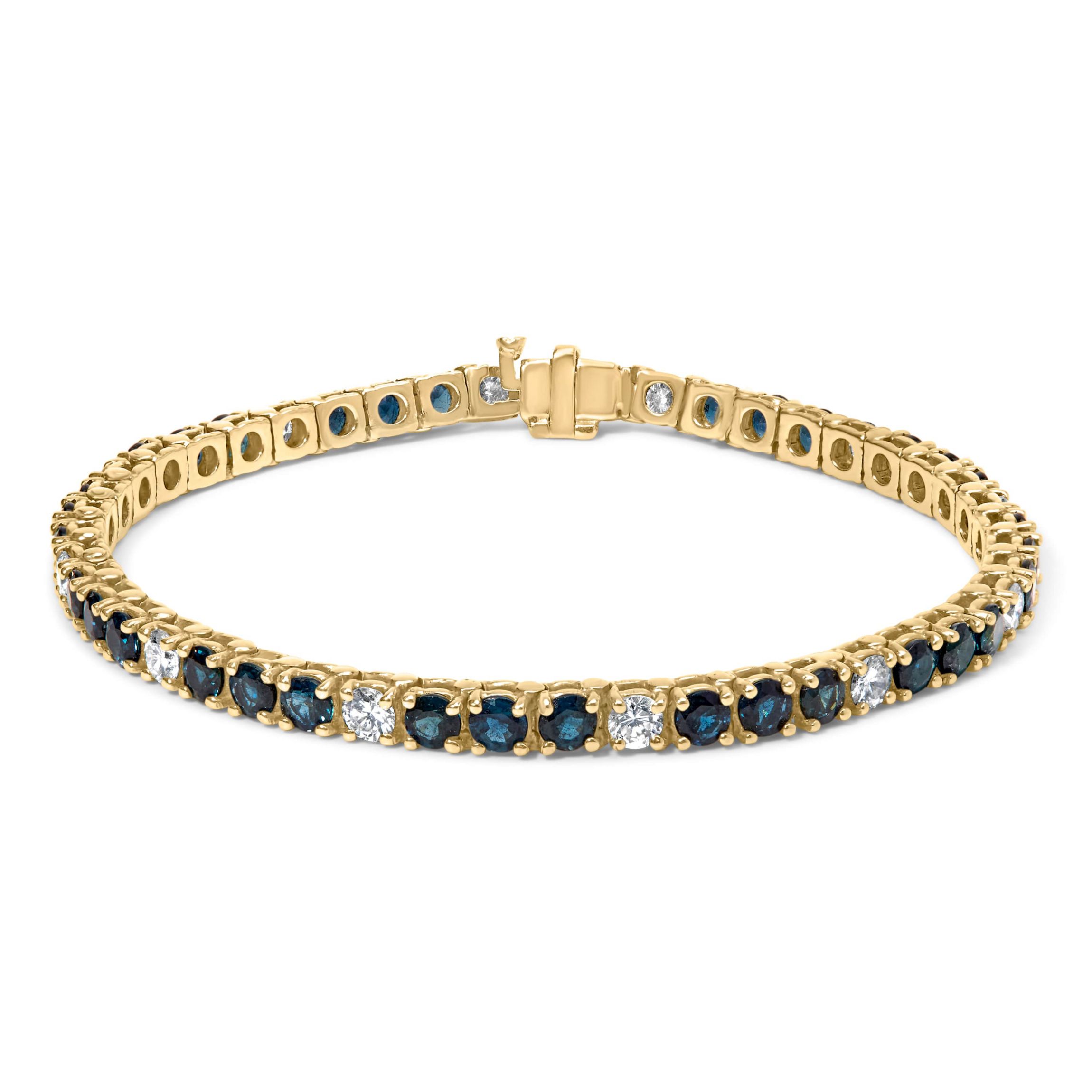 18K Gold 1 1/5 Cttw Diamond & Blue Sapphire Tennis Bracelet - 7"