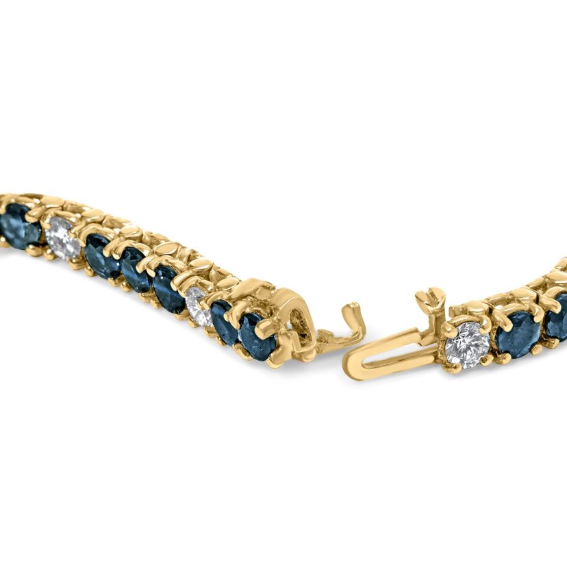 18K Gold 1 1/5 Cttw Diamond & Blue Sapphire Tennis Bracelet - 7"