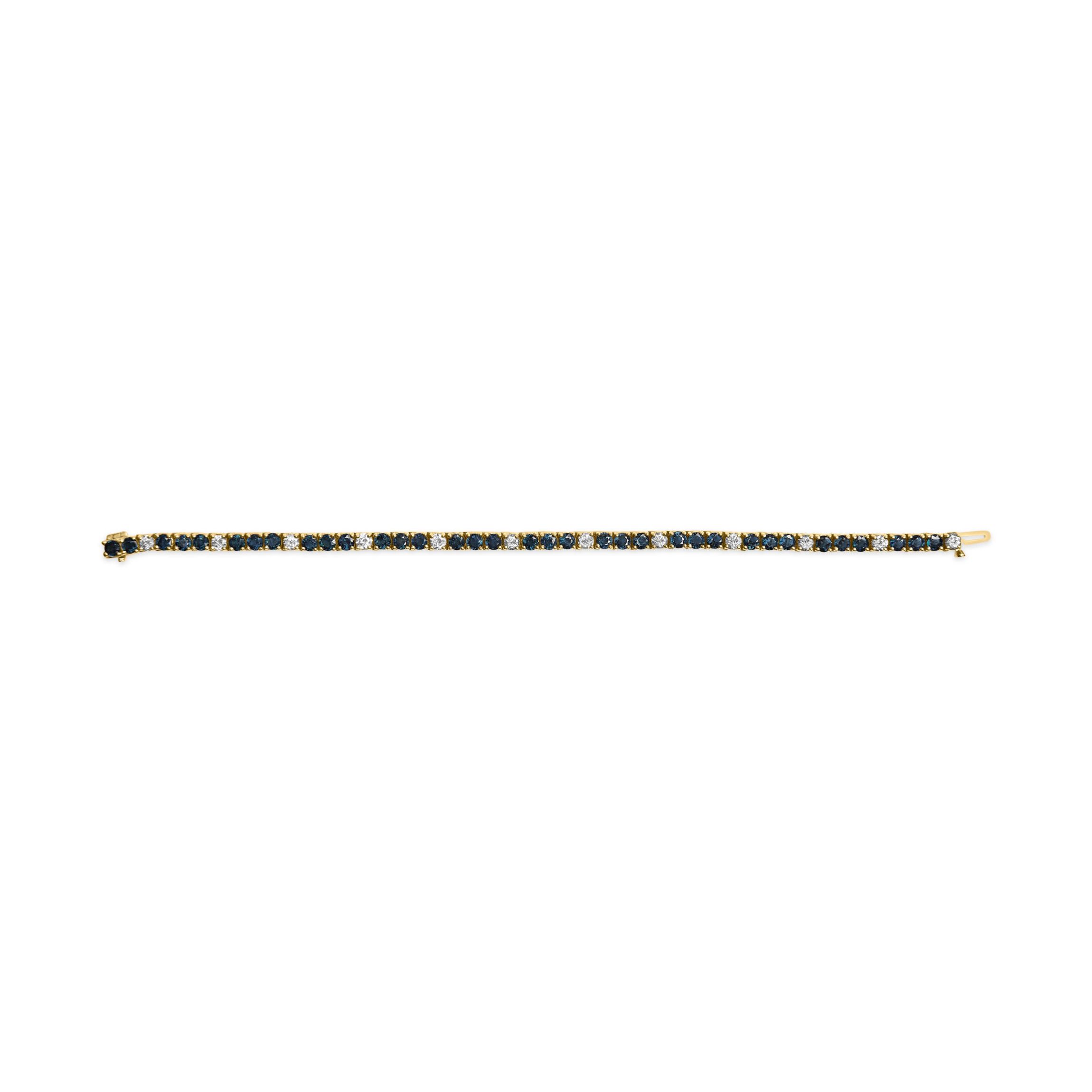 18K Gold 1 1/5 Cttw Diamond & Blue Sapphire Tennis Bracelet - 7"