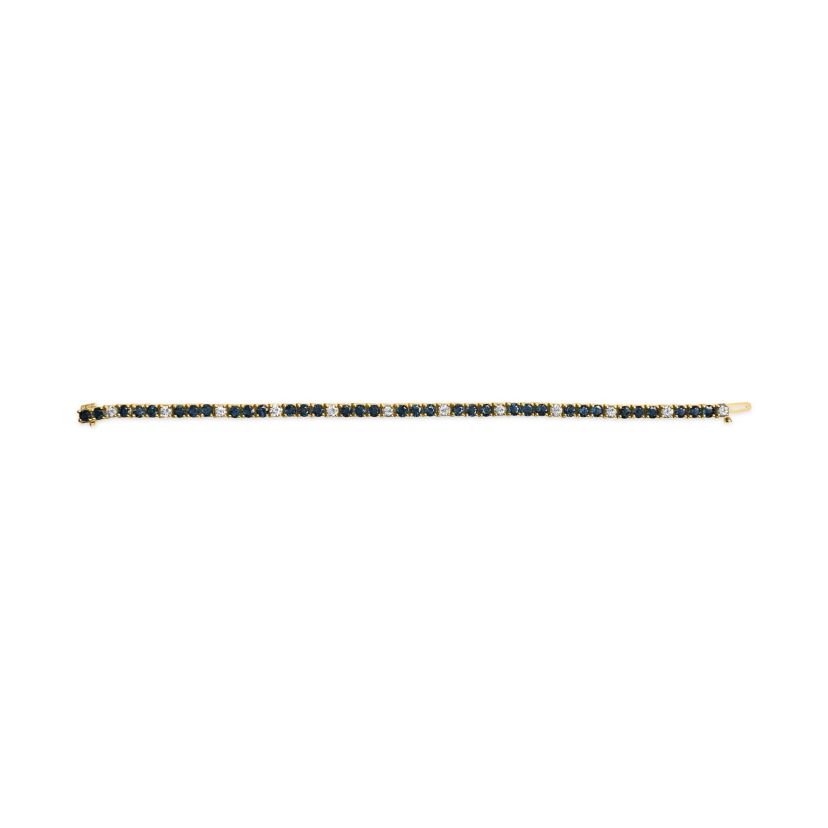 18K Gold 1 1/5 Cttw Diamond & Blue Sapphire Tennis Bracelet - 7"