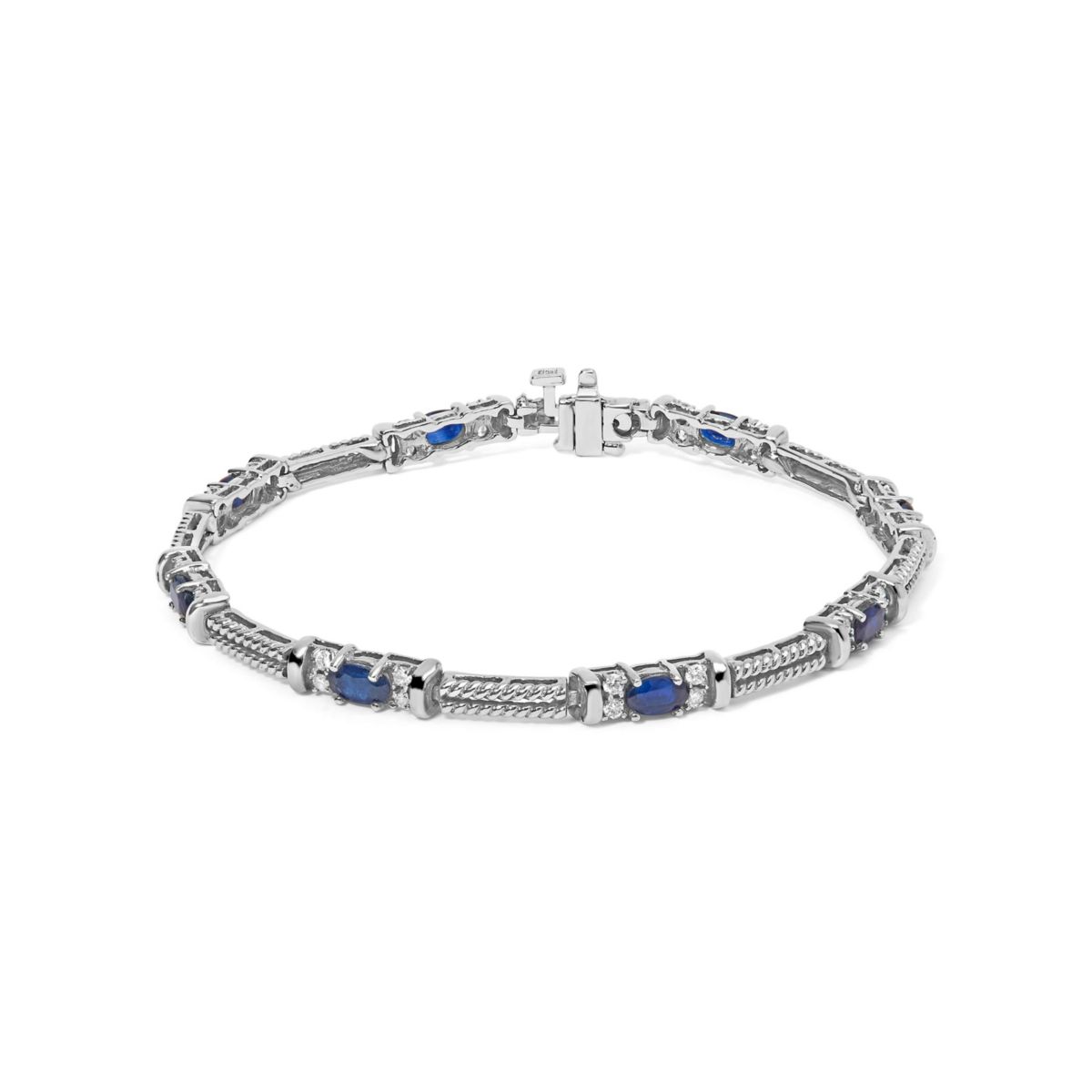 14K Gold 1/2 Cttw Diamond & Sapphire Braided Link Bracelet - 7"