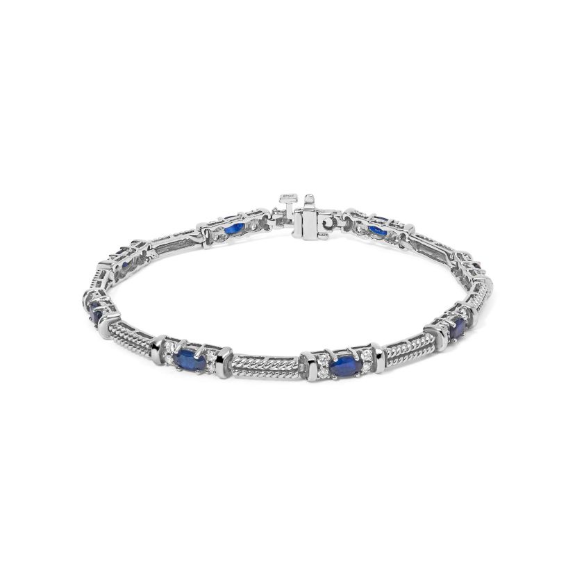 14K Gold 1/2 Cttw Diamond & Sapphire Braided Link Bracelet - 7"