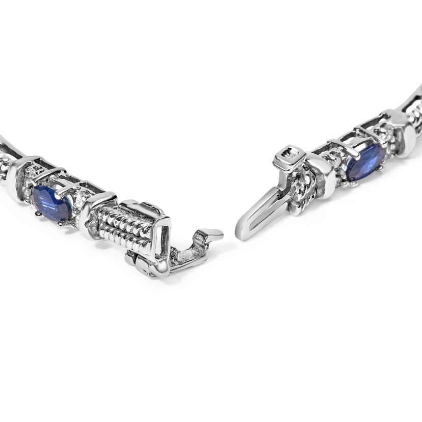 14K Gold 1/2 Cttw Diamond & Sapphire Braided Link Bracelet - 7"