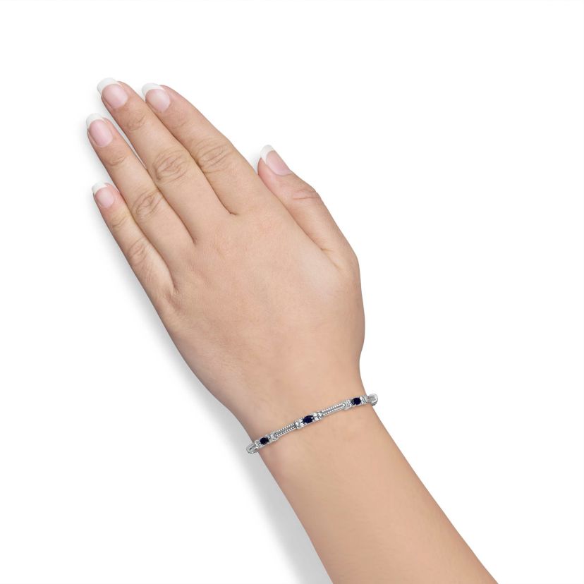 14K Gold 1/2 Cttw Diamond & Sapphire Braided Link Bracelet - 7"