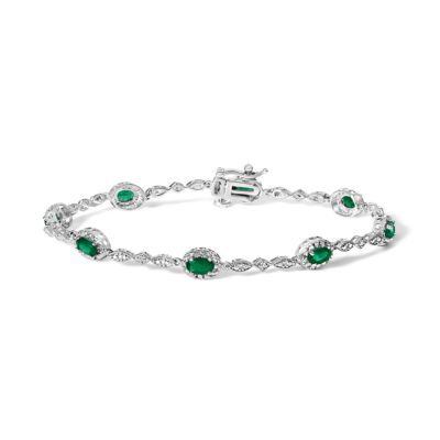 Haus of Brilliance 10K White Gold Oval Green Emerald & Diamond Alternating Link Bracelet, 7 in