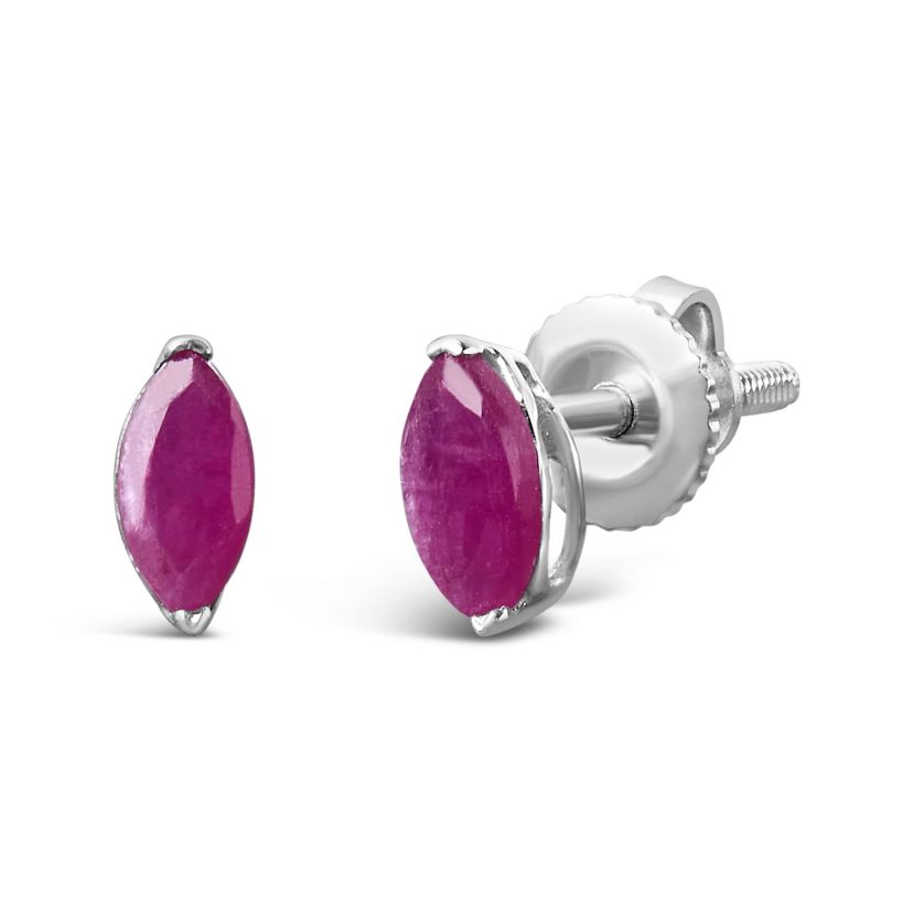 Silver 1/2 Ct Created Pink Ruby Gemstone Solitaire Stud Earrings