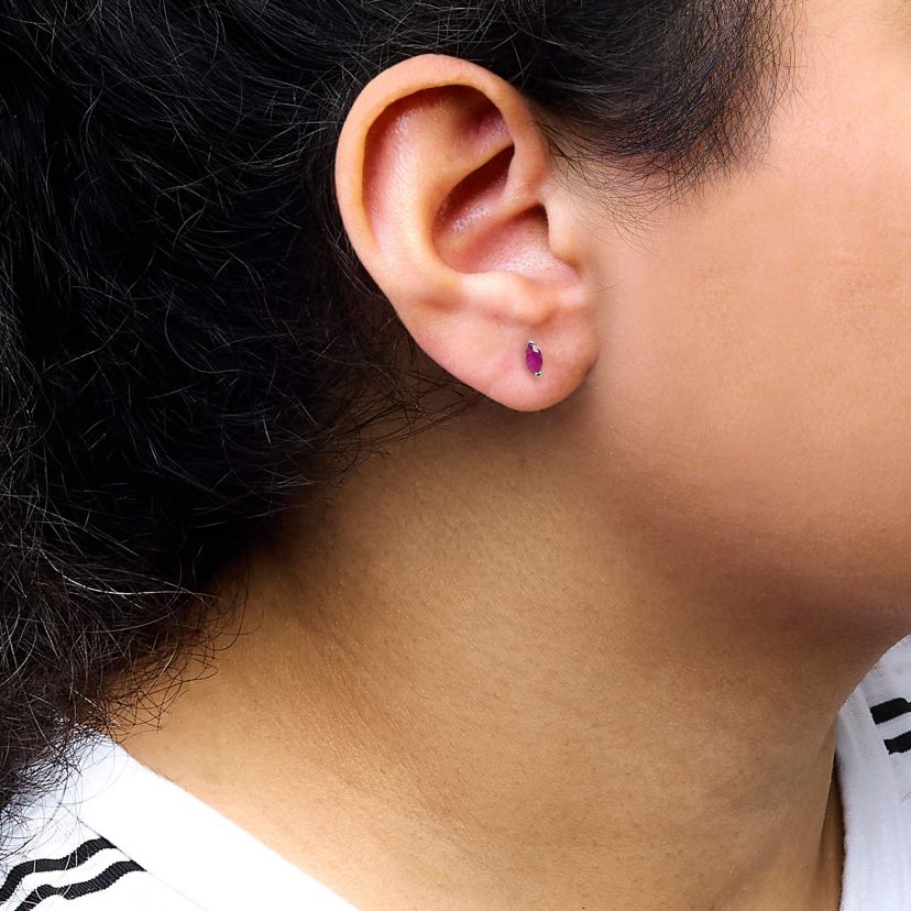 Silver 1/2 Ct Created Pink Ruby Gemstone Solitaire Stud Earrings