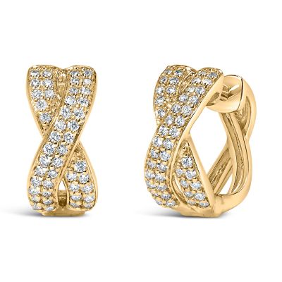 Haus of Brilliance 14K Yellow Gold 1/3 Cttw Diamond Criss Cross Huggie Hoop Earrings