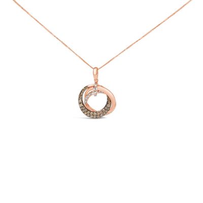 Haus of Brilliance 14K Rose Gold 3/4 Cttw Brown and White Diamond Interlocking Circle Hoop Inch Pendant