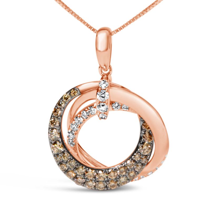 14K Rose Gold 3/4 Cttw Brown and White Diamond Interlocking Circle Hoop Inch Pendant