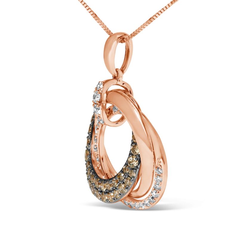 14K Rose Gold 3/4 Cttw Brown and White Diamond Interlocking Circle Hoop Inch Pendant