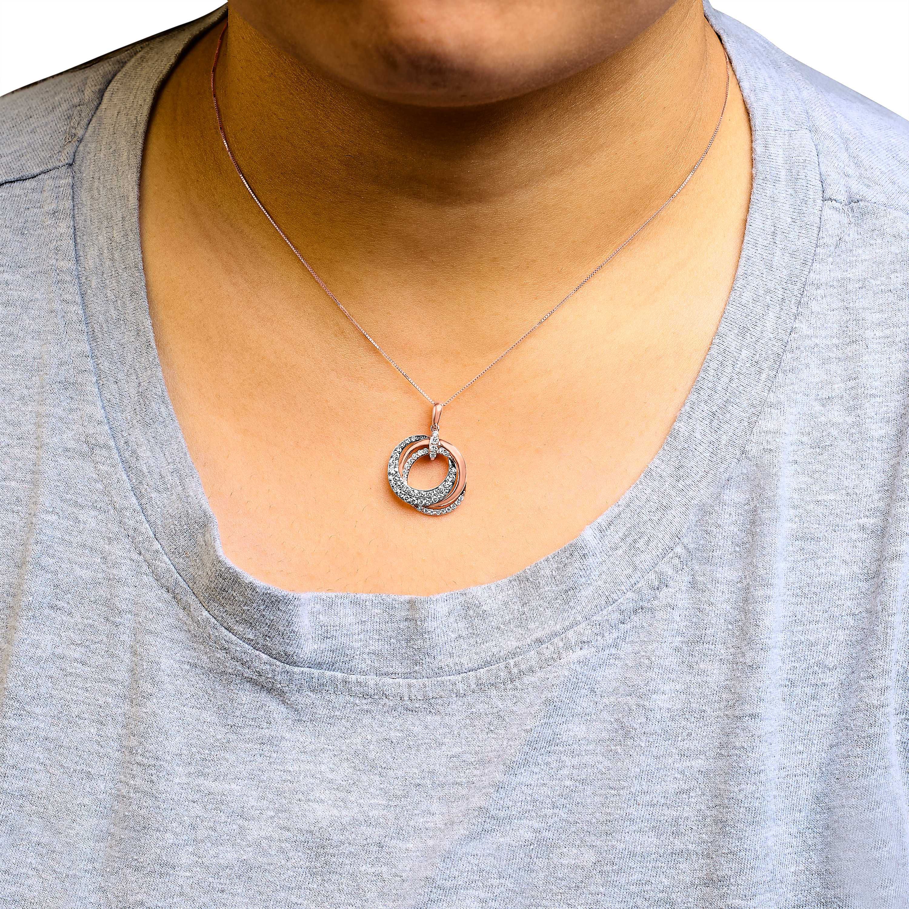14K Rose Gold 3/4 Cttw Brown and White Diamond Interlocking Circle Hoop Inch Pendant