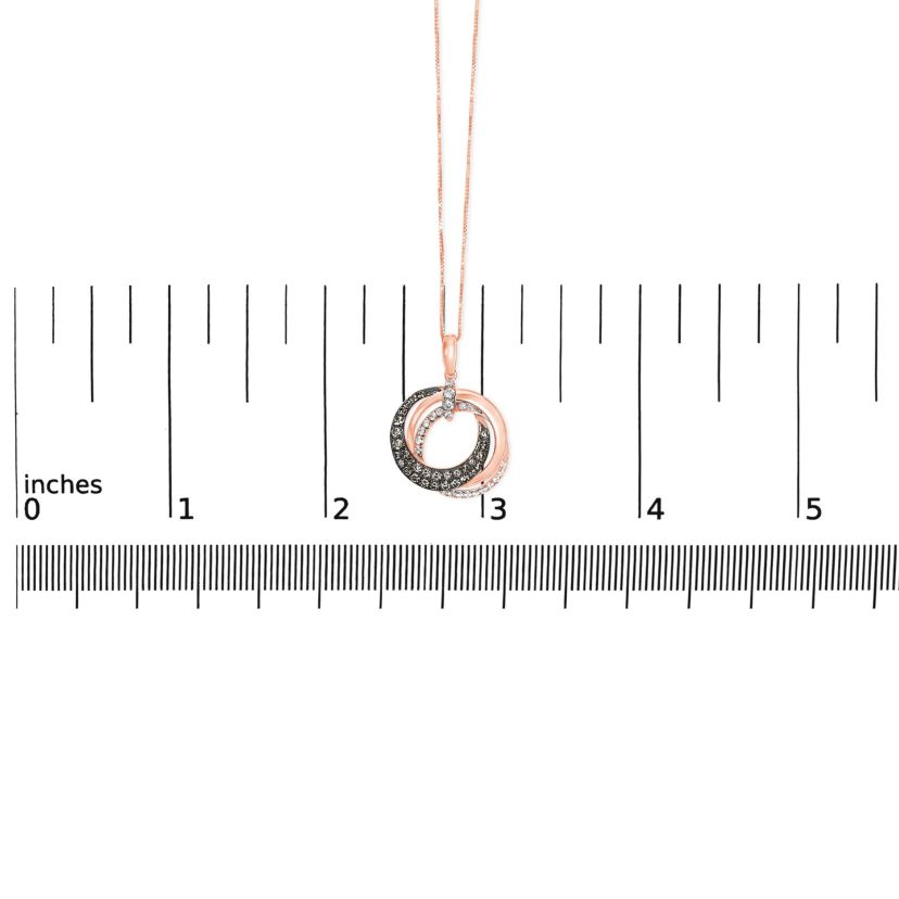 14K Rose Gold 3/4 Cttw Brown and White Diamond Interlocking Circle Hoop Inch Pendant