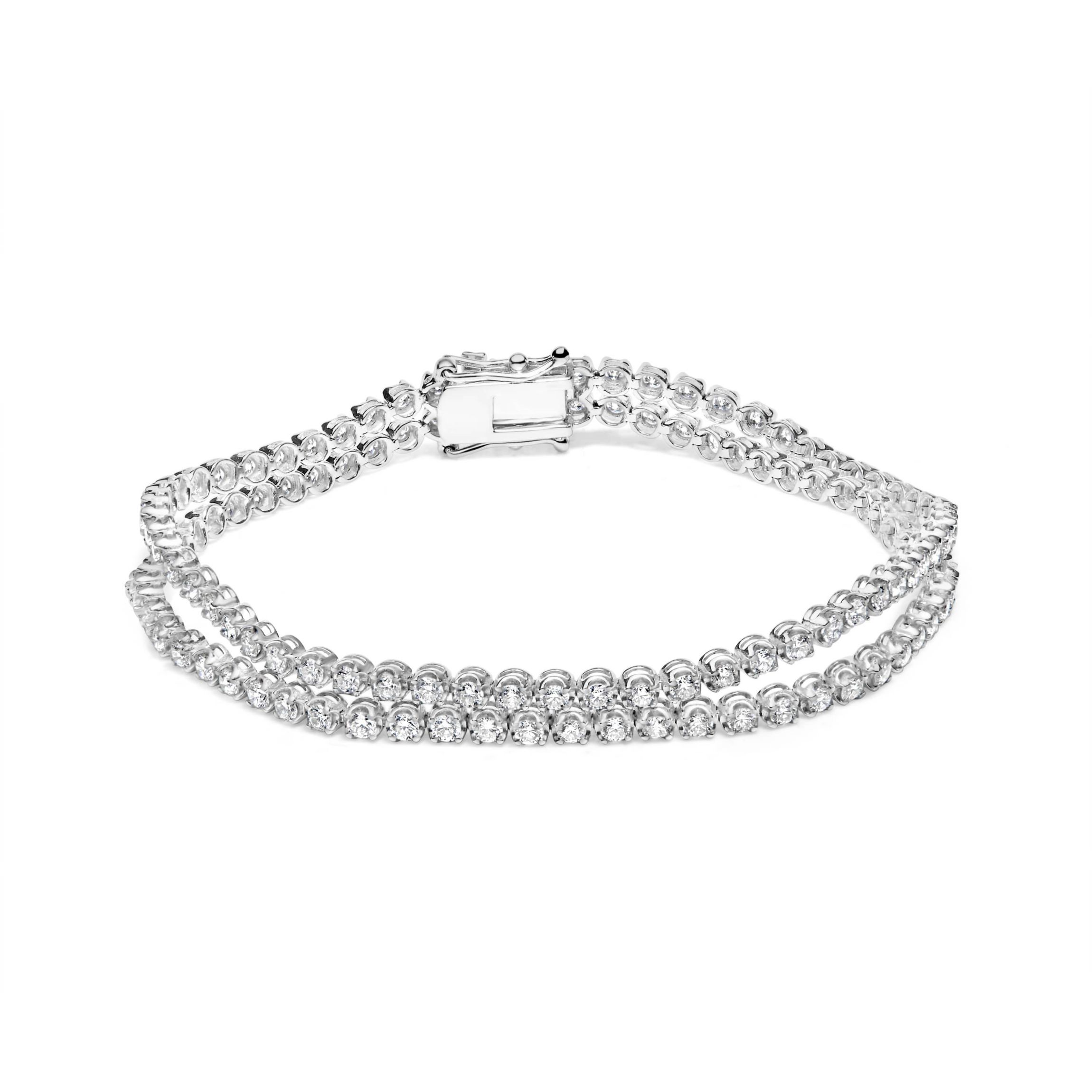 18K White Gold 5 3/5 Ctw Diamond Double Row Link Tennis Bracelet