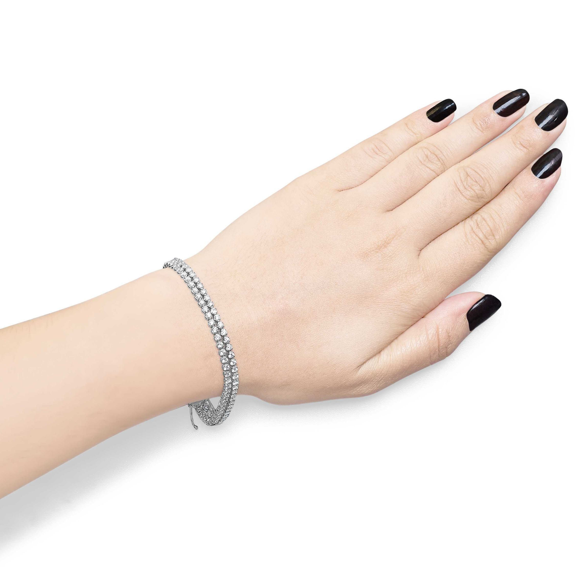 18K White Gold 5 3/5 Ctw Diamond Double Row Link Tennis Bracelet