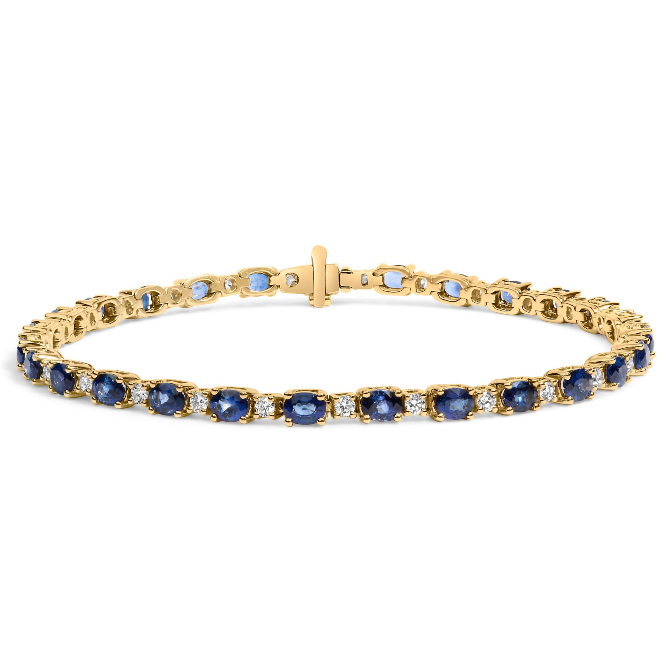 18K Gold 3/4 Ct Diamond & 5 1/3 Ct Sapphire Link Bracelet-7.25"